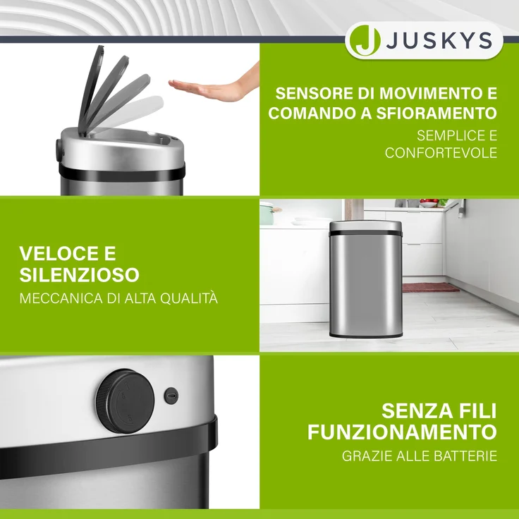 Juskys Automatik Mülleimer mit Bewegungssensor, wasserdicht, Stahl, Silber, 50 Liter – Bild 3