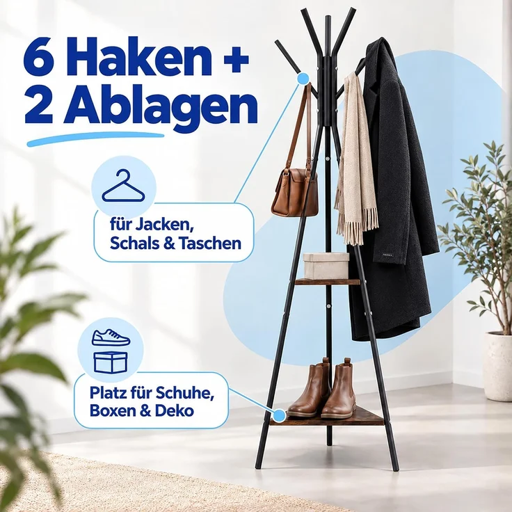 Relaxdays Garderobenständer 6 Haken – Bild 6