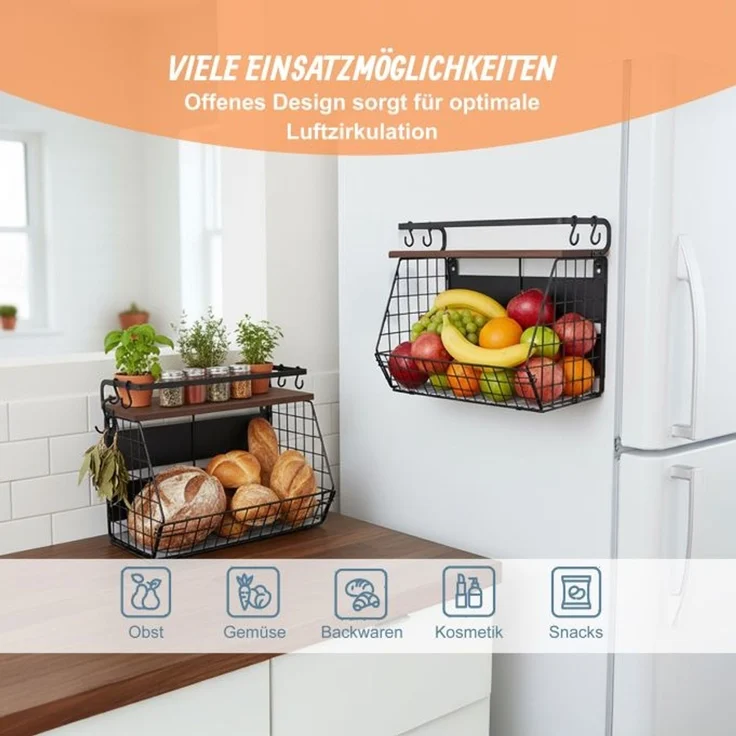 Relaxdays Obstkorb Wandregal magnetisch 2er Set – Bild 3