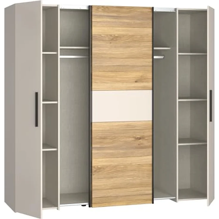 Forte KALIXTUS Kleiderschrank 200, moderner Dreh-/Schwebetürenschrank, 4-türig, geräumig, Holzwerkstoff, Eiche Holzdekor/Kaschmir Beige, 200,1 cm breit x 190,5 cm hoch x 61,2 cm tief – Bild 7