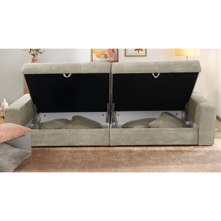 Big-Sofa 284 cm breit Wellenunterfederung Lounge-Couch Stauraum Cord Beige Grau – Bild 4