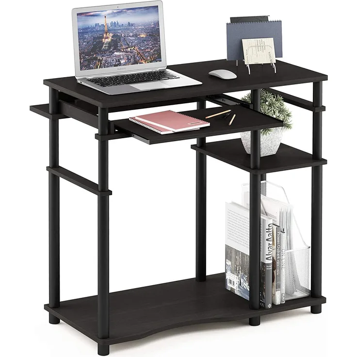 Furinno Abbott Schreibtisch mit Bücherregal, Holz, Espresso/Schwarz, 46. 99x46. 99x79. 81 cm