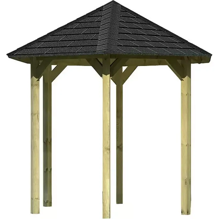 Karibu Pavillon Lissabon Set, 299 cm Durchmesser, schwarz-natur, mit witterungsbeständigen Dachplatten und stabiler Massivholzunterkonstruktion