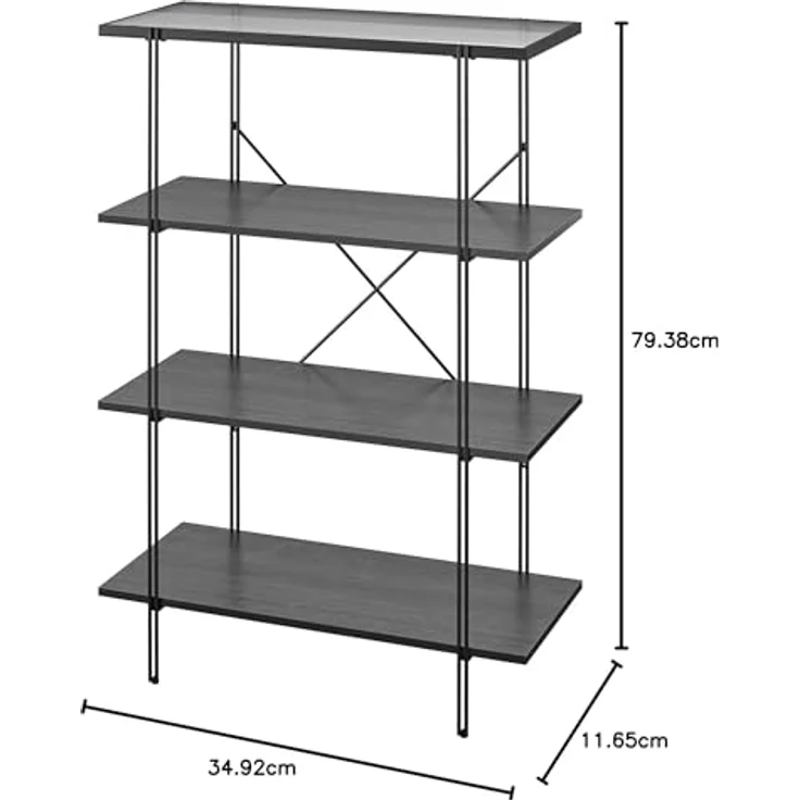 DHP Furniture Wainwright Bücherregal mit 4 Regalen, Schwarz/Eicheoptik, 79 x 35 x 117 cm, Holzwerstoff mit Metallrahmen, modernes Bücherregal für Wohnzimmer und Home Office – Bild 2