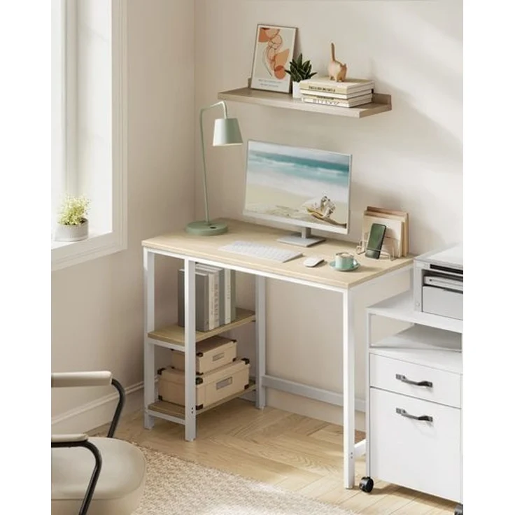 VASAGLE Tisch, Computertisch, Bürotisch, 100 x 50 x 76 cm, moderner Stil, für Arbeitszimmer, Schlafzimmer, Wohnzimmer, naturbeige-perlweiß – Bild 1