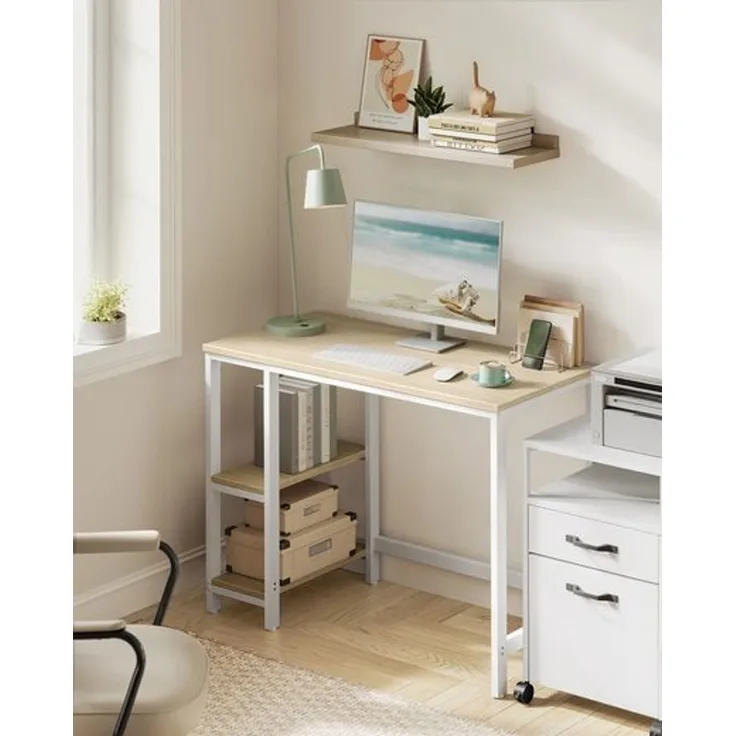 VASAGLE Tisch, Computertisch, Bürotisch, 100 x 50 x 76 cm, moderner Stil, für Arbeitszimmer, Schlafzimmer, Wohnzimmer, naturbeige-perlweiß