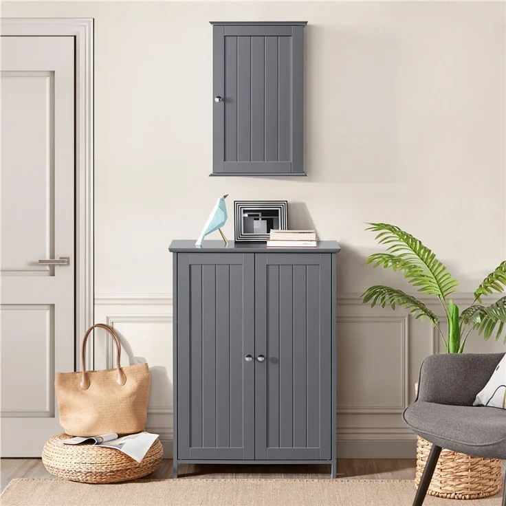 Yaheetech Hängeschrank mit wasserabweisender Beschichtung, bis 16 kg, Holz, 35 x 20,7 x 55 cm, Grau – Bild 2