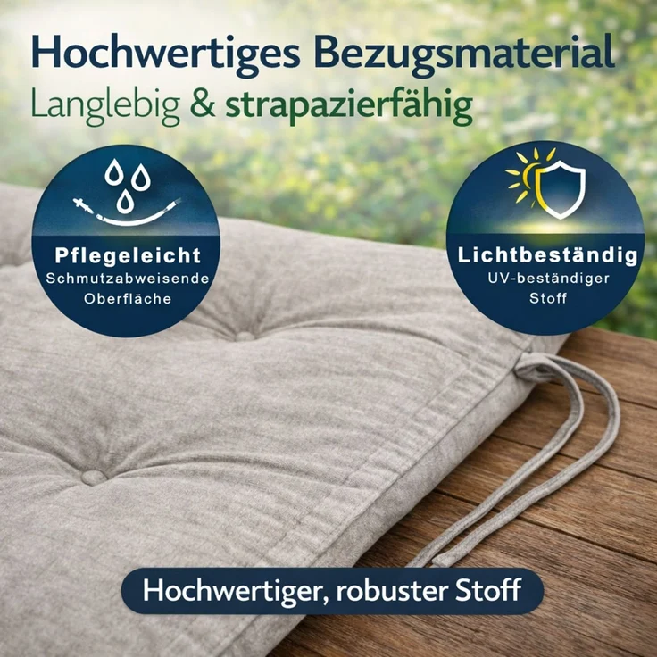 BURI 4x Hochlehner Auflage 117x49x6 cm - wetterfeste Gartenstuhlauflage mit Schaumkern & Vollvlies, Halteband & Bindebänder, bequemes Stuhlpolster für Balkon, Terrasse & Garten (Grau) – Bild 7