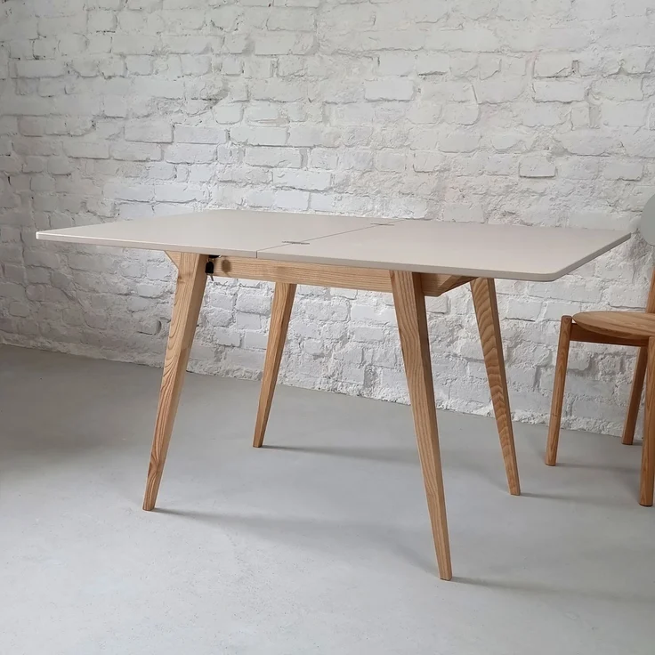 Ragaba rechteckiger ausziehbarer Tisch, MDF & Massives Eschenholz, 90x65 cm, Braun Beige – Bild 4