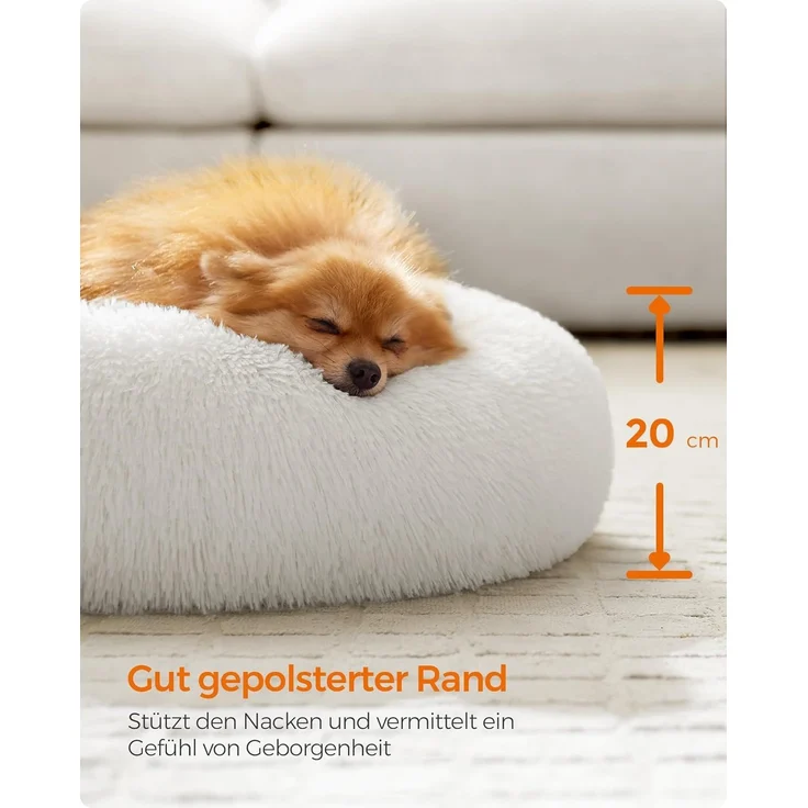 Feandrea Hundebett flauschig, Katzenbett, Donut Kissen, waschbar, Polsterung in der Mitte herausnehmbar, Langer Plüsch, 60 cm Durchmesser, wolkenweiß PGW038W01 – Bild 5