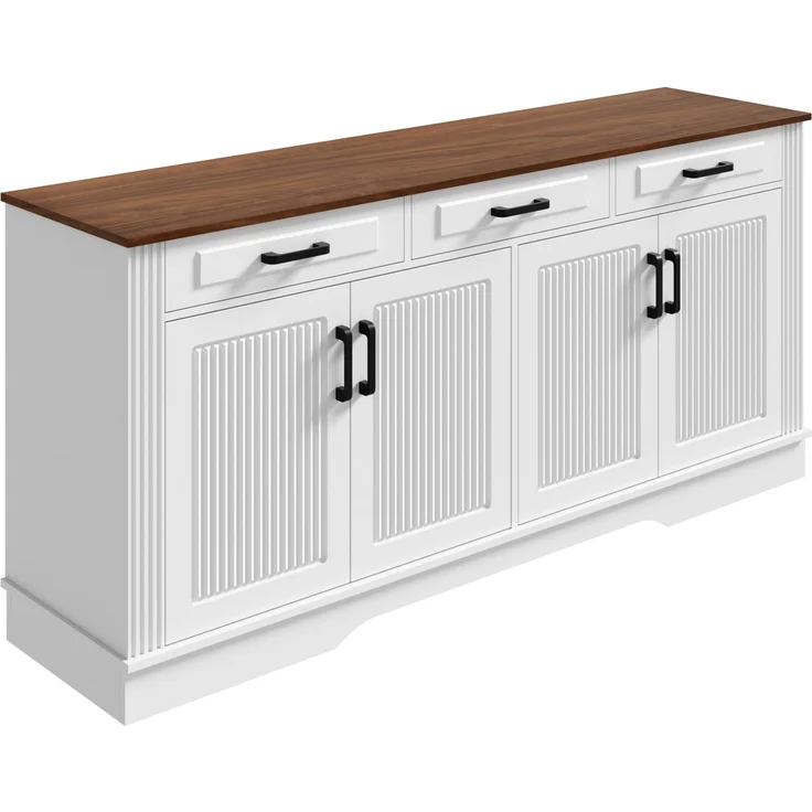 Merax Wohnzimmerschrank, Sideboard, 3D-vertikale Streifen, 3 Schubladen, 4Türen, Korpus aus MDF, Weiß – Bild 8