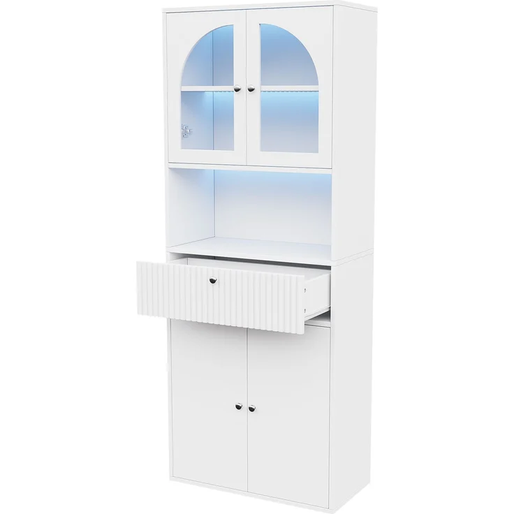 ZUBALIYA LED Glasvitrine, Bücherschrank, Büroschrank mit RGB LED Lichtleisten, Figurenvitrine, Stauraumschrank, Büromöbel, mit Schubladen, Sammlervitrine, Hochschrank, LED Beleuchtung, Weiß, 70 x 35 x 180 cm – Bild 5