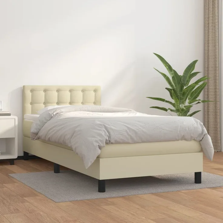 vidaXL Boxspringbett mit Matratze Creme 90x190 cm Kunstleder 3141097