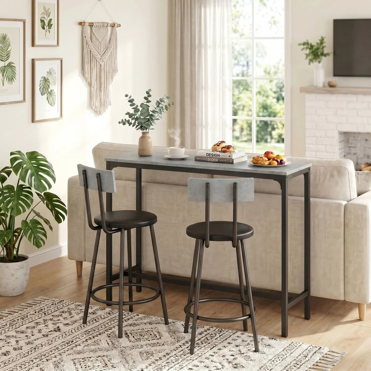 HOMCOM Bartisch mit Barhocker Set, MDF, Stahl, Grau, 100L x 40B x 90,5H cm – Bild 9