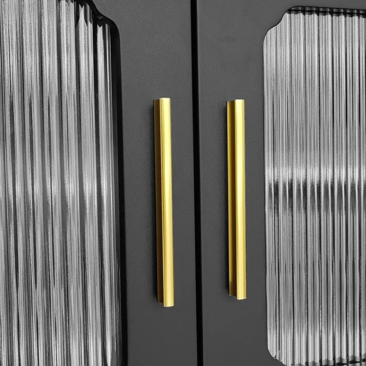 TV-Schrank 175 cm Schwarz mit Rattan-Türen, Push-to-Open Schubladen, mit goldenen Griffen und Stützfüßen – Bild 10