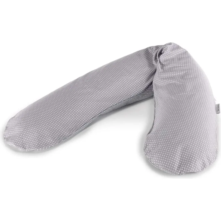 Theraline Das Original Schwangerschaftskissen & Stillkissen 190cm – Seitenschläferkissen Stillkissen Mikroperlen – inkl Stillkissenbezug Punkte grau