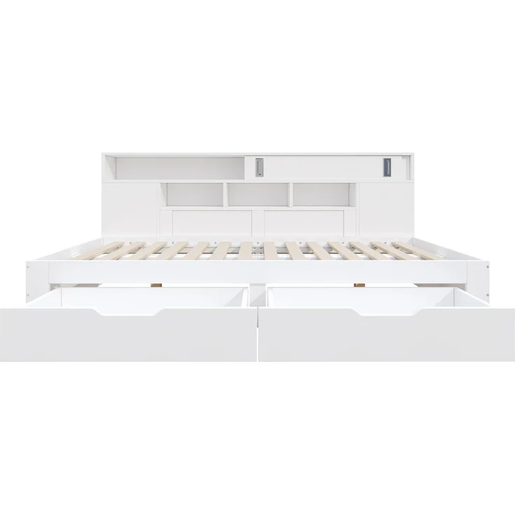 CHICFURN Bett aus MDF Weiß 140x190 cm mit 2 Schubladen und Stauraum – Bild 9