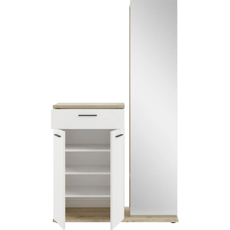 Kompaktgarderobe >Malaga< 2 Türen, 1 Schub, Spiegel, Eiche Dekor / Weiß - 105x188x38cm (BxHxT) – Bild 5