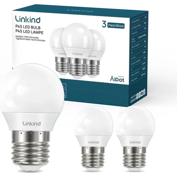 Linkind E27 Golf P45 Lampe 3.4W erzetzt 40Watt, 2700K Warmweiß 470Lumen E27 LED Leuchtmittel G45 Birne, klasse D Energiesparlampe mit 240° Abstrahlwinkel, nicht dimmbar, 3 Stück