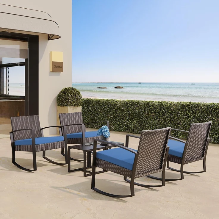 Bealife 3tlg. Balkonmöbel Set Rattan Blau Outdoor Terrasse Pool – Bild 8