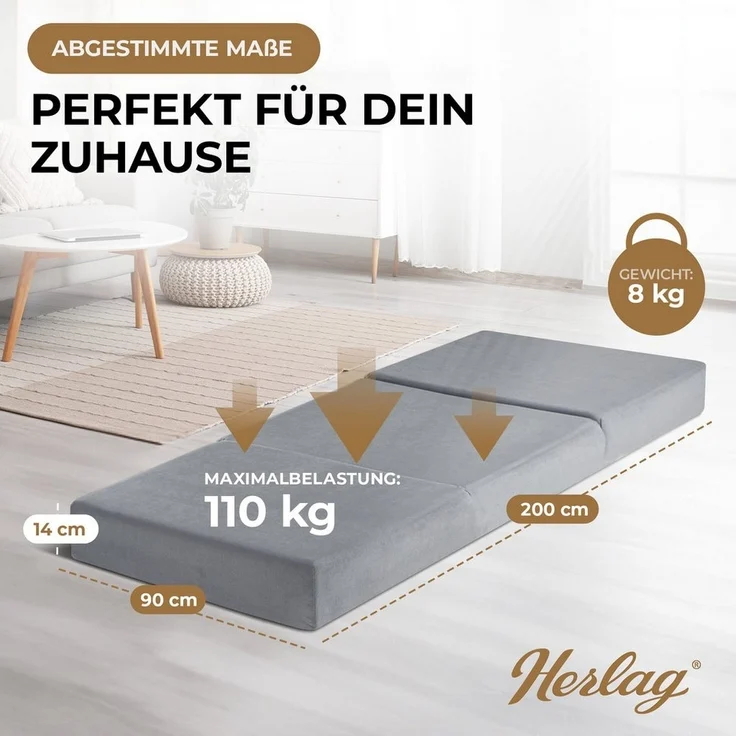 Klappmatratze Gästebett Visco, Herlag, 14 cm hoch, (verschiedene Größen), Memory Foam – Bild 2