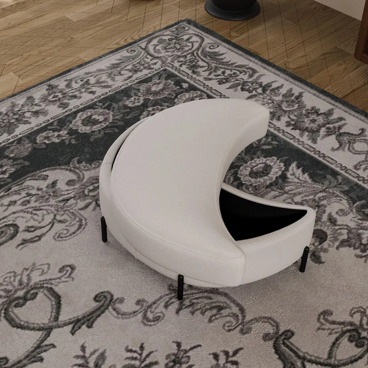 Chenille-bezogener Halbmond- Ablagehocker mit Tablett, dient als Beistelltisch, gepolsterter Sitz, Ankleide- & Schuhhocker sowie Fußstütze für Wohnzimmer, Eingang & Flur, Beige--Beige--86x47.5x43cm--YOUDENOVA – Bild 2