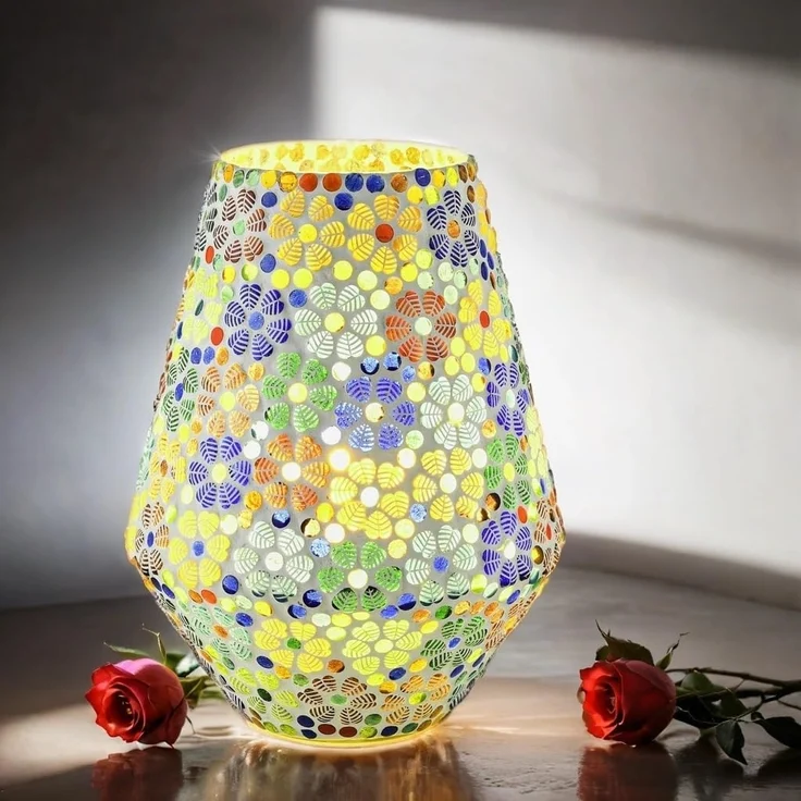 Marrakesch Orient & Mediterran Interior Nachttischlampe Boho Deko tischlampe Nachtischlampe aus Glas Mosaik Fikus -3-, Handarbeit – Bild 6