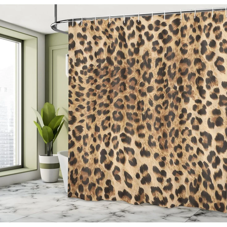Abakuhaus Duschvorhang Moderner Digitaldruck mit 12 Haken auf Stoff Wasser Resistent Breite 175 cm, Höhe 180 cm, Leopard-Druck Wildtierhaut – Bild 2