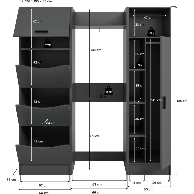 Waschmaschienenumbau Set (B/H/T: 166x195x62 cm) in anthrazit Nachbildung – Bild 5