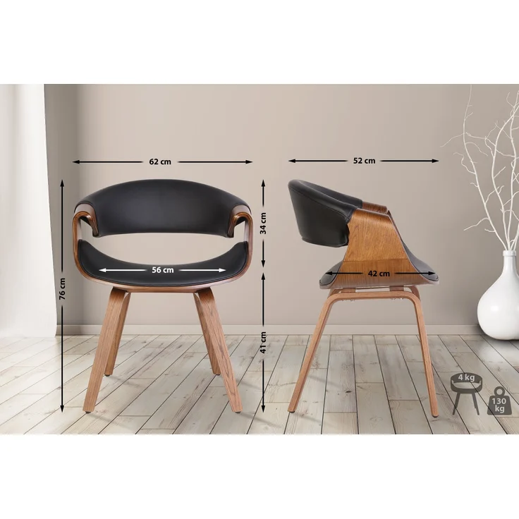 CLP Esszimmerstuhl Foley Küchenstuhl mit Armlehne und Holzgestell,schwarz Kunstleder – Bild 2