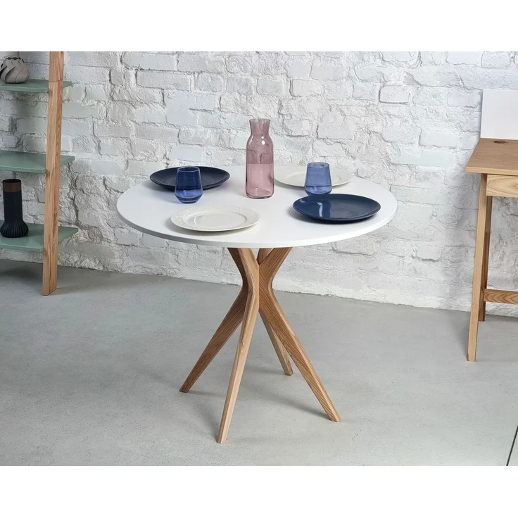 Ragaba runder Esstisch, MDF & Massives Eschenholz, Weiß, Ø 70 cm – Bild 4
