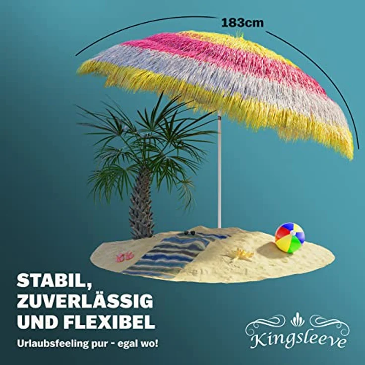 Kingsleeve 'Hawaii' Sonnenschirm, neigbar, UV Schutz 30+, Metall / Polyester bunt, Ø 160 – Bild 6