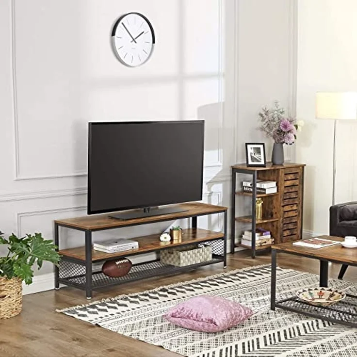 Vasagle Kommode Schrank, Küchenschrank, Sideboard mit 3 Ablagen und Schrank, Badezimmerschrank im Industrie-Design, Flurregal, Wohnzimmer, Schlafzimmer, Flur, Küche, 70 x 30 x 81 cm, Vintage von Songmics LSC74BX – Bild 6