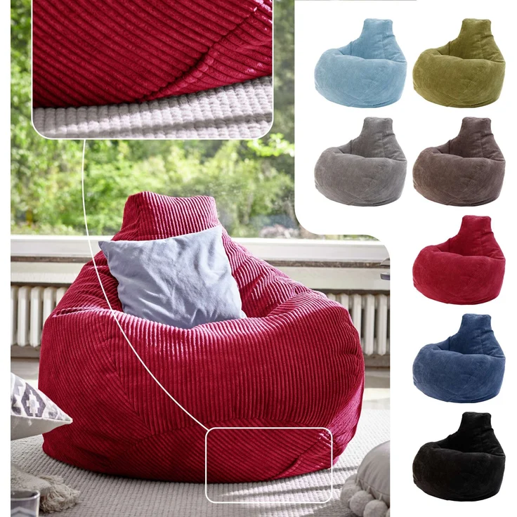 Green Bean® Sitzsack mit Rückenlehne 80x80x90cm - Gaming Chair mit 230L Füllung Cordstoff - Bean Bag Bodenkissen Lounge Sitzhocker Relax-Sessel Gamer Gamingstuhl Rot – Bild 2