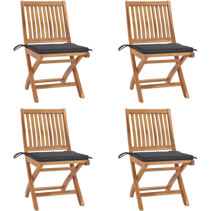 vidaXL Klappstühle mit Kissen, 4-teilig, Massivholz Teakholz 3072807