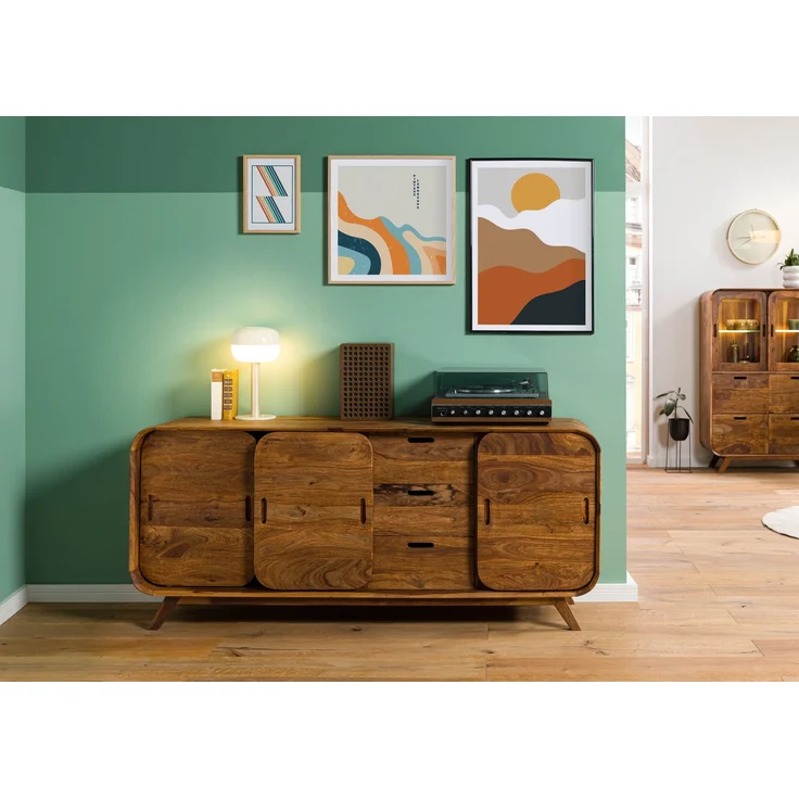Sideboard Sheesham 173 x 40 x 75 hellbraun lackiert MAILAND #102 – Bild 9