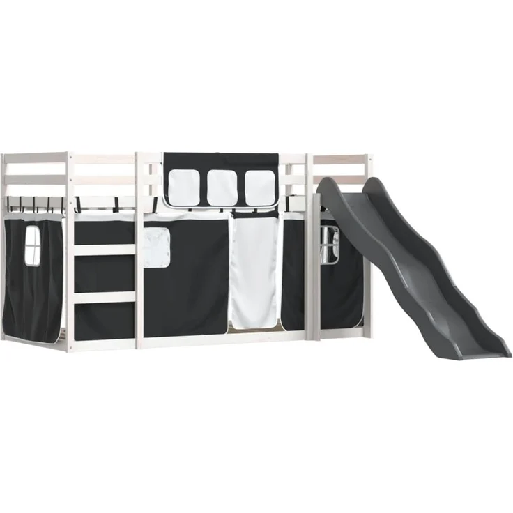 vidaXL Etagenbett mit Rutsche und Gardinen Weiß und Schwarz 90x190 cm 3284128 – Bild 1