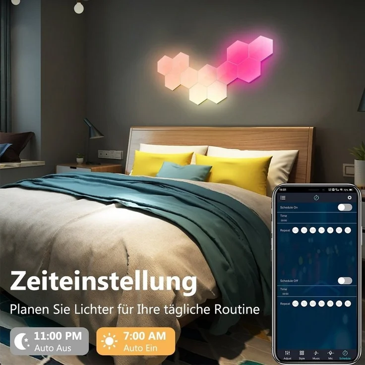 Jibenhome LED Dekolicht Hexagon LED Panel, Sechseck Light, Musik Sync, Smart Wandleuchte, RGB, Mit Bluetooth-App und Fernsteuerung Ambiance Wandleuchter für Gaming – Bild 2