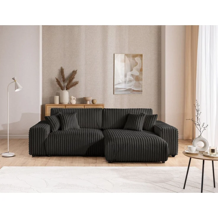 S-Style Möbel Ecksofa Mollis mit Schlaffunktion und Bettkasten aus Plüschcord, mit Wellenfederung – Bild 3