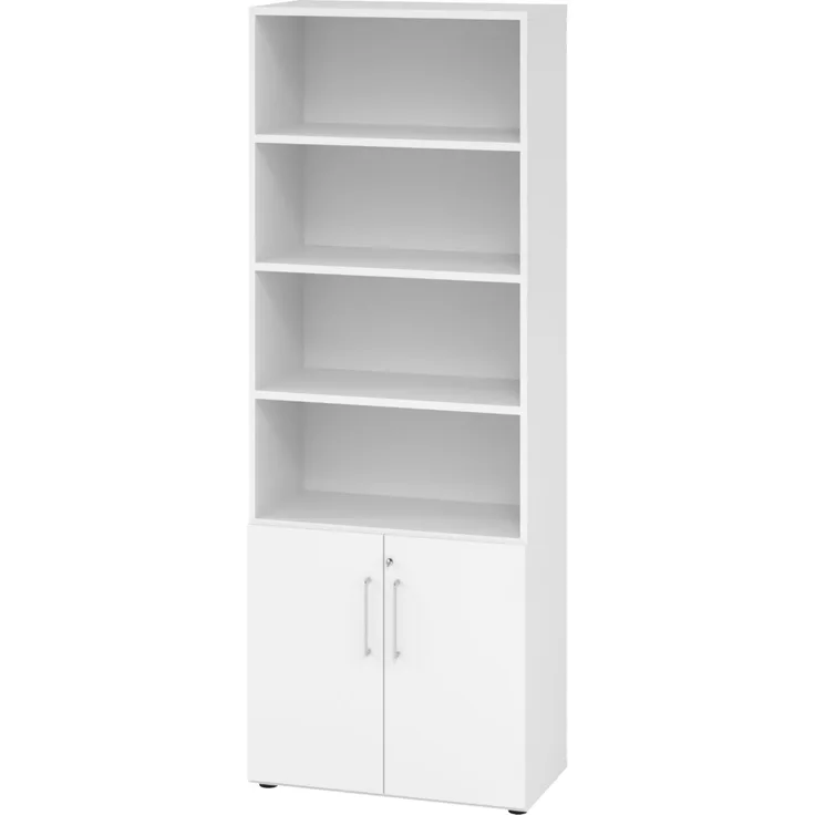 bümö Aktenregal & Schrank abschließbar, Büroschrank Regal Kombination Holz 80cm breit in weiß - abschließbarer Schrank für's Büro & Arbeitszimmer, Büro Möbel Ordnerschrank, 968T2-W-W-BS