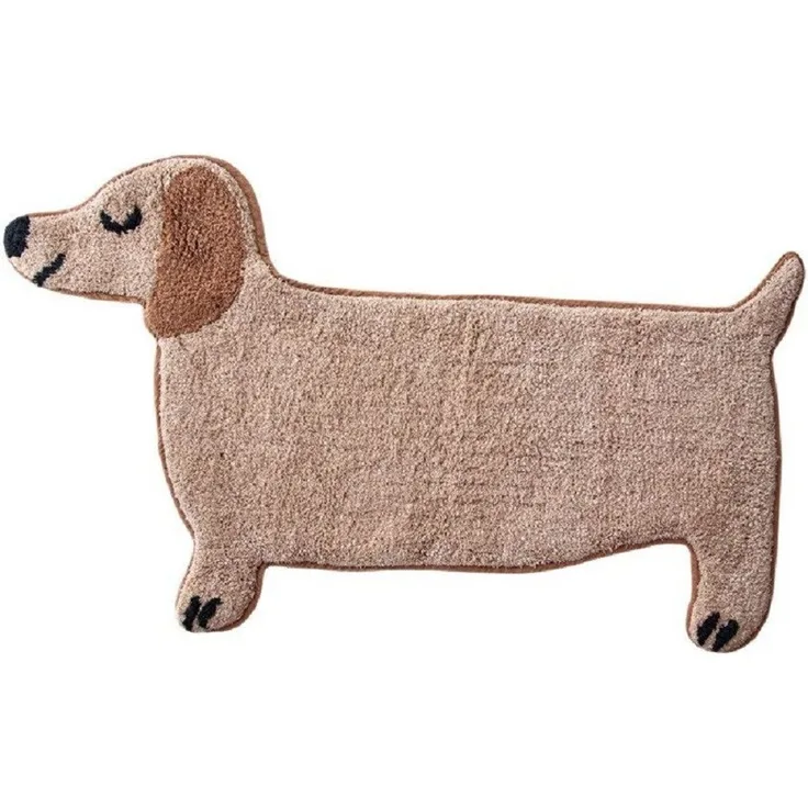 Sass & Belle Badematte Mini Sausage Dog (für Kinder), Höhe 10 mm, rutschhemmend beschichtet, 70% Baumwolle, 18% Polyester, 12% Viskose, Dackel, Bad Vorleger, ca. 80 x 47 cm