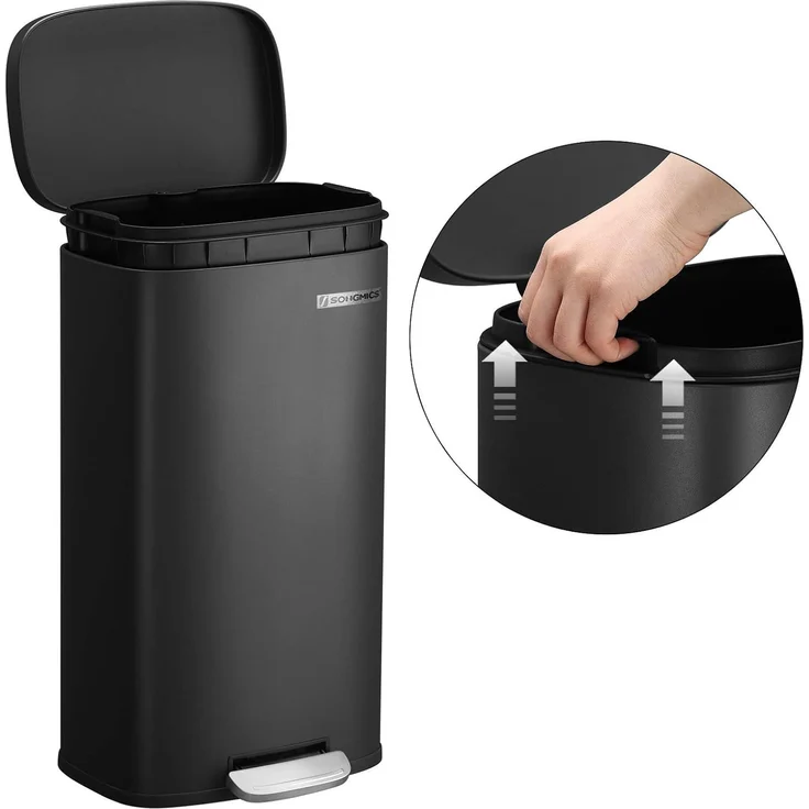 Songmics Mülleimer, geruchsdicht, Edelstahl, 30 Liter, Schwarz – Bild 4
