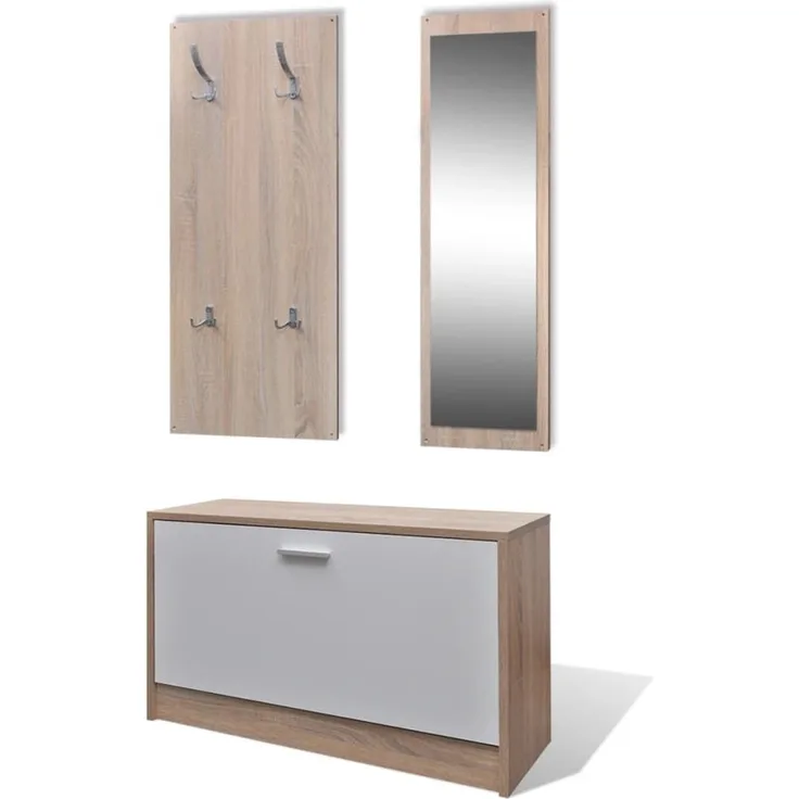 Garderoben Flur 3-in-1 Schuhschrank Schuhkipper Spiegel 241246