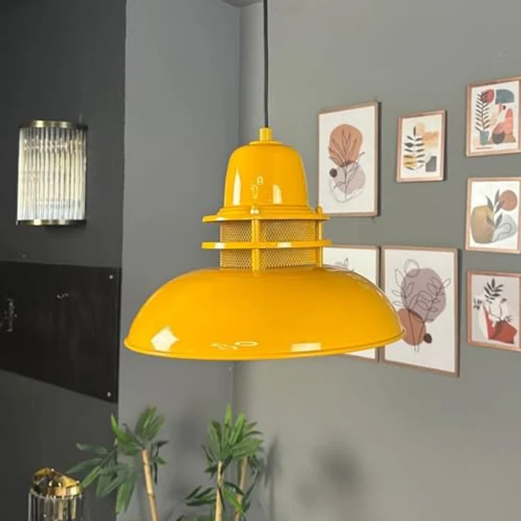 bamyum Hängelampe Leuchtturm, Pendelleuchte Dunkelgelb, Ø34 cm, E27 Fassung, Vintage Design für Wohnzimmer, Küche und Schlafzimmer – Bild 2