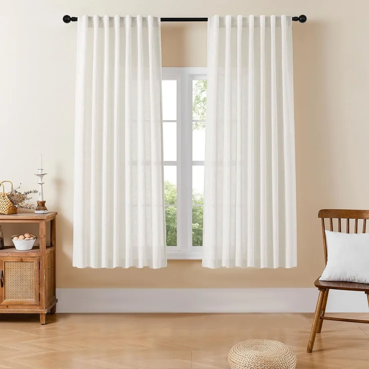 Joydeco Lichtfilternde Vorhänge, 160 cm Länge, für Schlafzimmer, Leinen-Vorhänge, 160 cm Länge, 2 Paneele für Wohnzimmer, weiß, halbtransparente Vorhänge, 160 cm lang, mit Stangentaschen