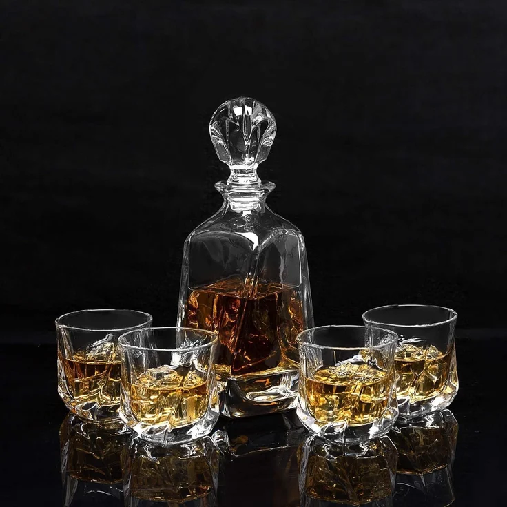5-teiliges Whisky-Set Bleifrei Kristallgläser Karaffe 650ml, Geschenkbox – Bild 4