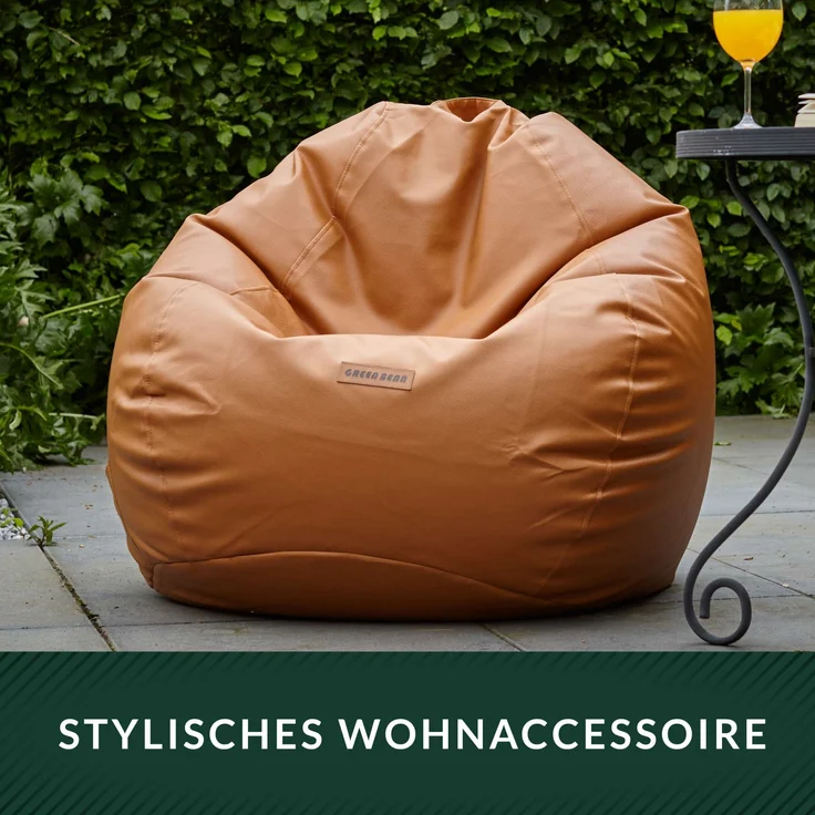 Green Bean® Sitzsack aus Kunstleder mit EPS Perlen Füllung - 90 x 70 cm - Bean Bag - - Cognac – Bild 8