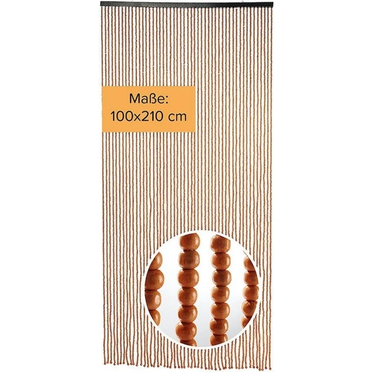 Kobolo Türvorhang Perlenvorhang CHOCO Holzperlen braun 50 Stränge (1 St), Ösen, halbtransparent – Bild 1