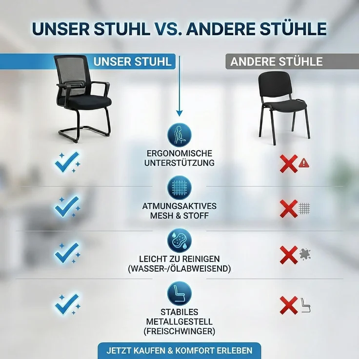 VALKENSTOL K1 - Besucherstuhl Freischwinger Schwarz mit Armlehne - Konferenzstuhl - Bürostuhl ohne Rollen - 1er Pack – Bild 6