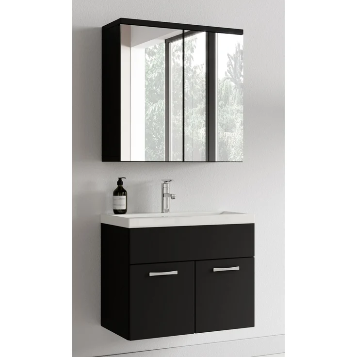 Badplaats Badmöbel Komplettset Montreal 60x35 cm Schwarz Matt - Badezimmermöbel mit Waschbecken und Spiegelschrank – Bild 4